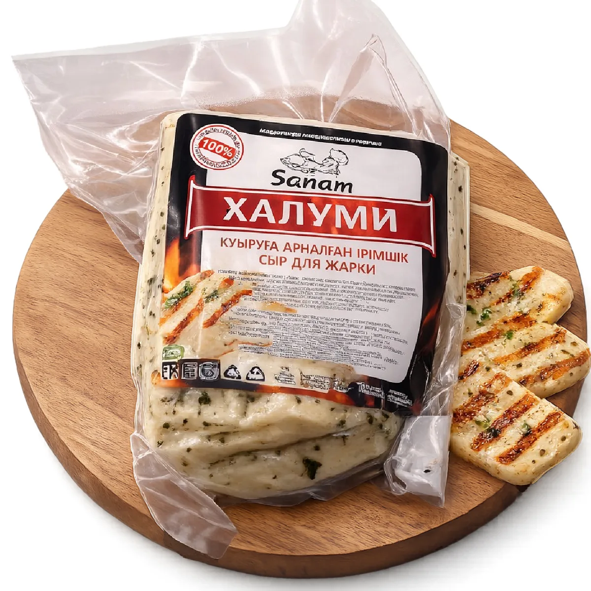 Халуми - Плотный сыр, идеально подходящий для жарки без плавления. Обладает нежным молочным вкусом и золотистой корочкой при обжарке.. Натуральный рассольный сыр ручной работы от Sanam Cheese